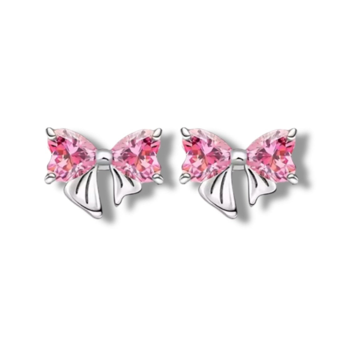 Pink bow crystal studs