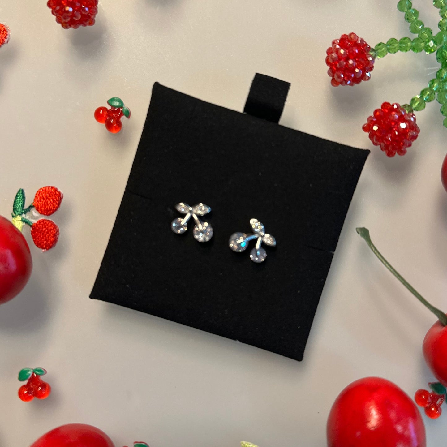 Clear crystal cherry stud earrings