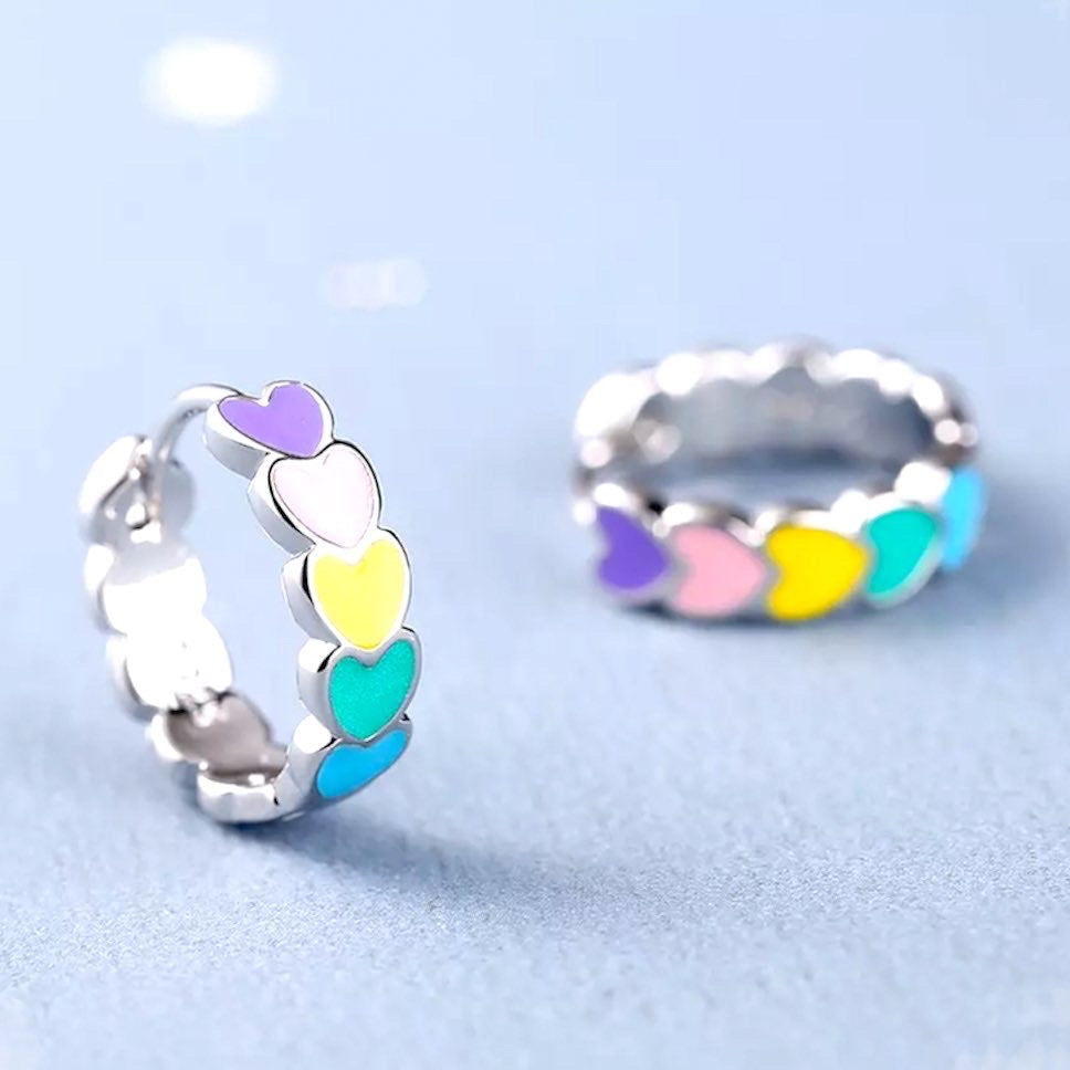 Rainbow heart huggie