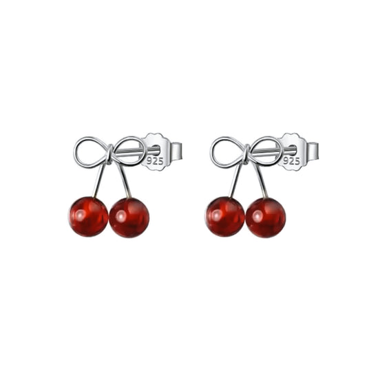 Red cherry bow studs