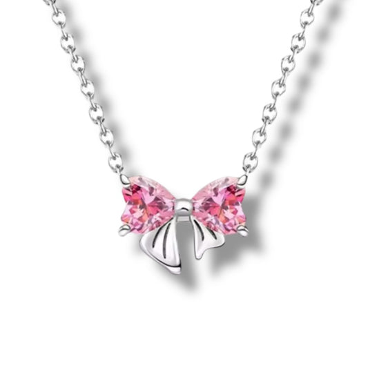 Pink Bow crystal necklace