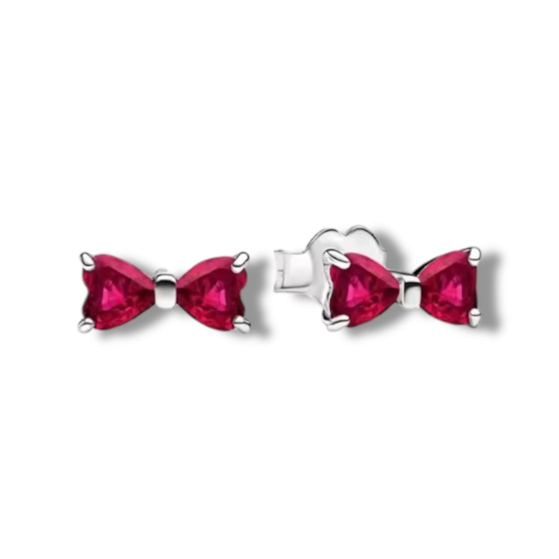 Red heart stone bow studs
