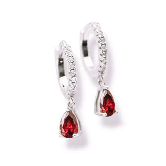 Ruby red drop crystal huggies