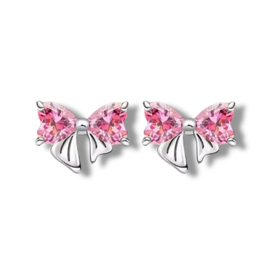 Pink bow crystal studs