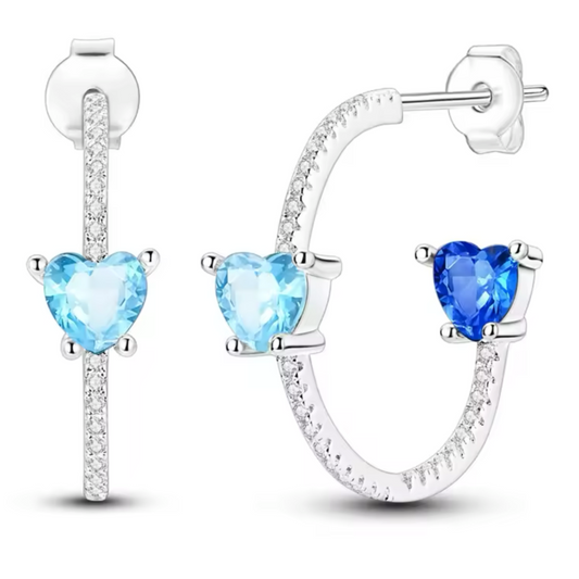 Blue heart crystal stud hoops