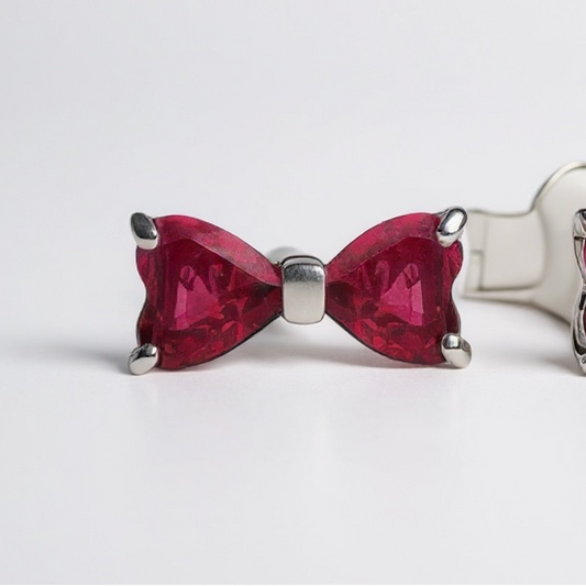 Red heart stone bow studs