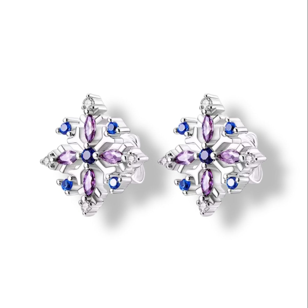 Blue & purple snowflake crystal studs