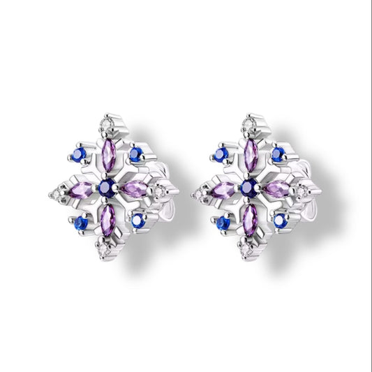 Blue & purple snowflake crystal studs