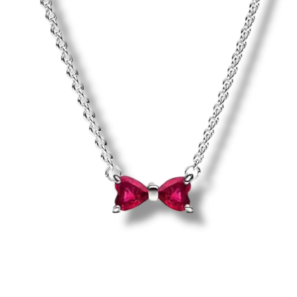 Red bow heart necklace