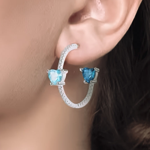 Blue heart crystal stud hoops