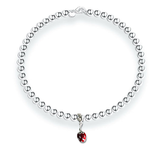 Strawberry charm Silver beaded bracelet