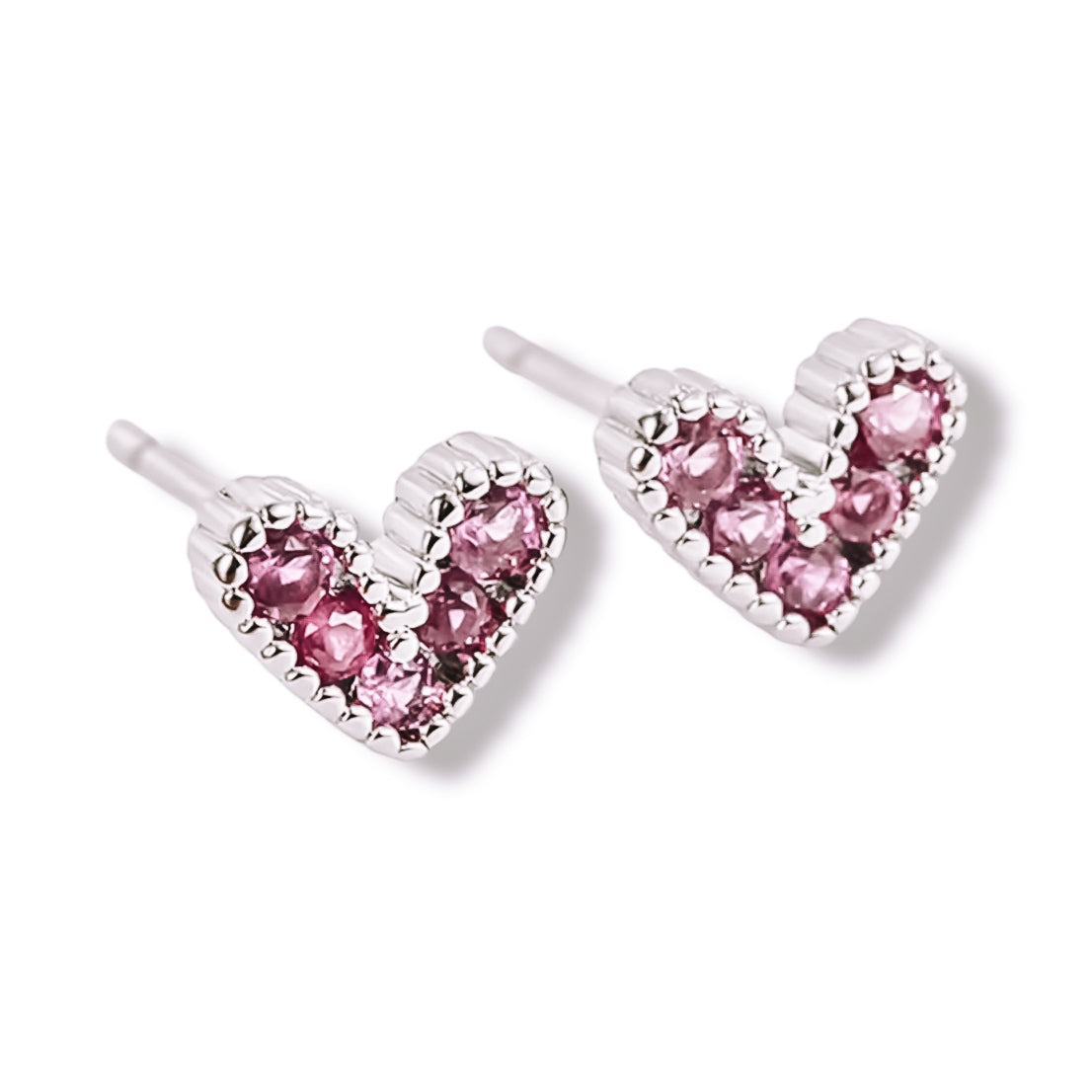 Pink heart crystal stud